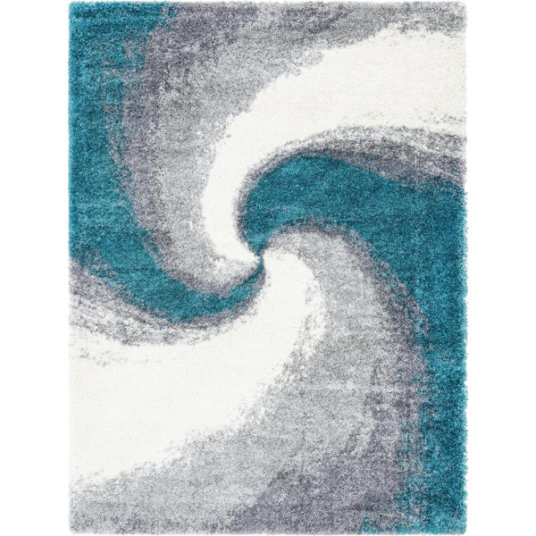 Wrought Studio Simten Abstract Turquoise/Gray Area Rug Wayfair